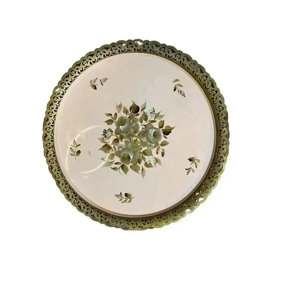 Vintage Nashco Products Metal Hand Painted Floral Serving Tray Size OS